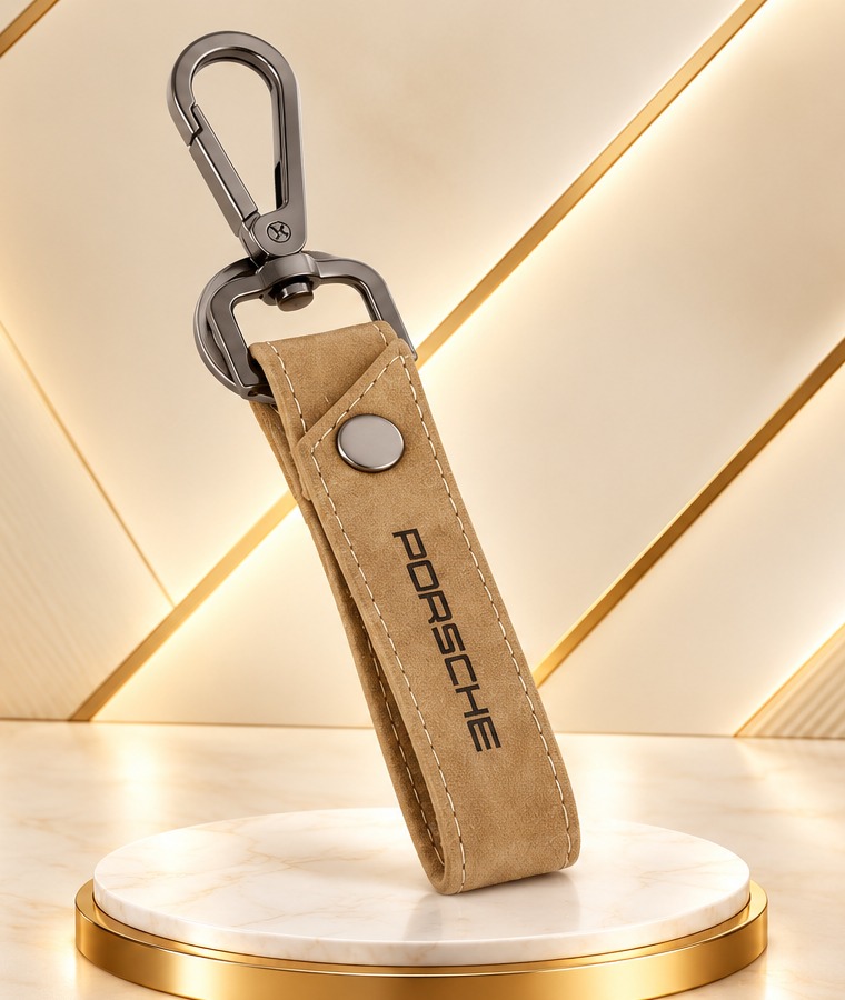 Premium Leather Loop Keychain with Metal Hook — Coffee