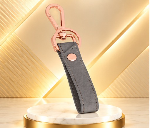 Grey Leather & Rose Gold Keychain