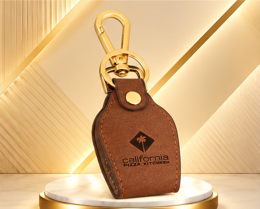 Brown Leather & Gold Clip Keychain