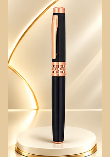 Black Metal Pen with Rose Gold Detailing — Black & Rose Gold