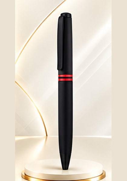 Black Metal Pen with Red Accents — Black & Red