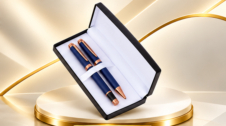 Navy Blue & Rose Gold Executive Pen Set