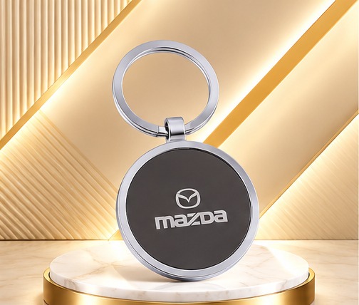 Silver & Black Round Metal Keychain
