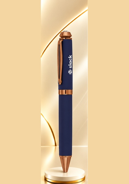Navy Blue & Rose Gold Metal Ball Pen — Navy Blue & Rose Gold