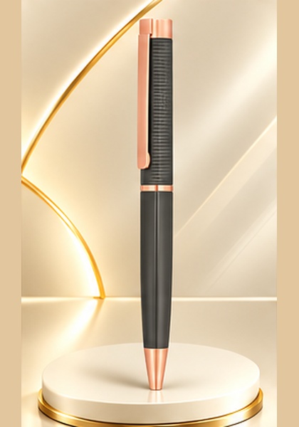 Grey Textured Metal Pen with Rose Gold Accents — Grey