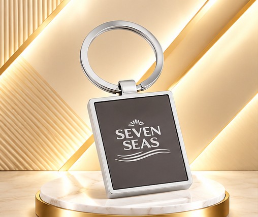 Silver & Black Rectangular Metal Keychain
