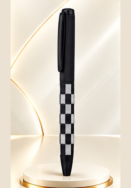 Black & Silver Checkered Metal Pen — Black & Silver