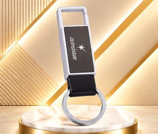 Silver & Black Executive Leather Keychain