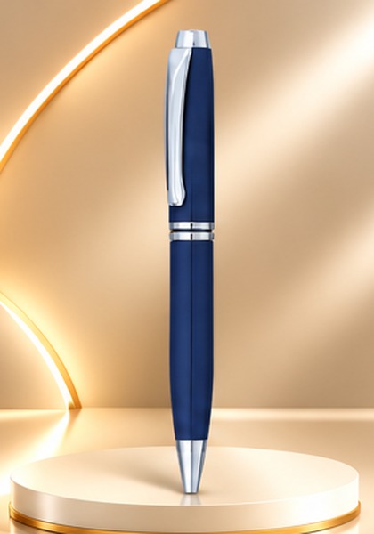 Premium Navy Blue & Silver Metal Pen