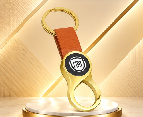 Gold Metal & Tan Leather Keychain