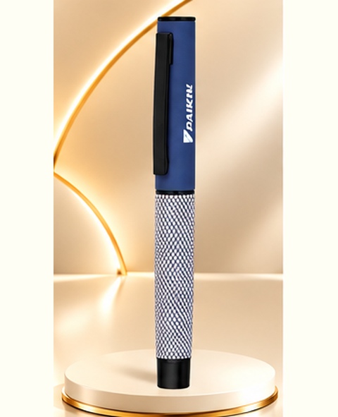 Premium Blue & Silver Textured Metal Pen