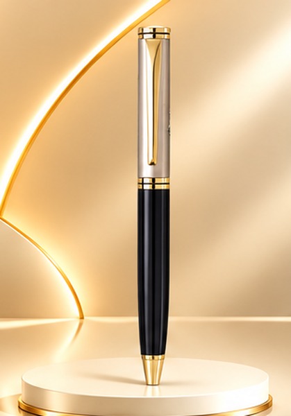 Classic Silver & Black Gold-Trim Pen