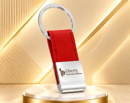 Red Leather & Silver Metal Keychain