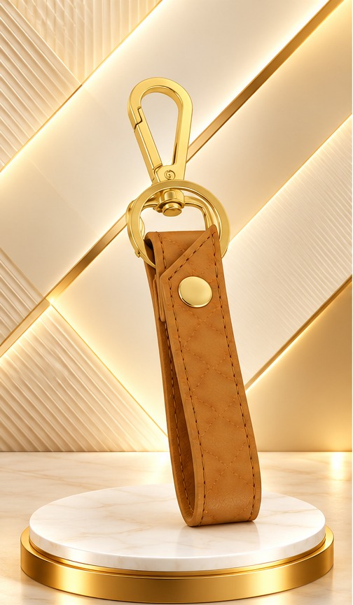 Premium Leather Loop Keychain with Gold Metal Hook — Barfi Brown