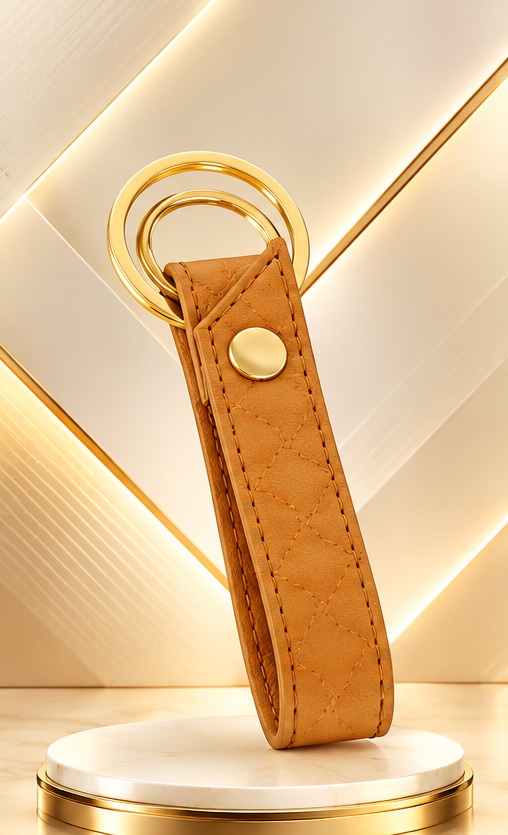 Premium Leather Loop Keychain — Barfi Brown