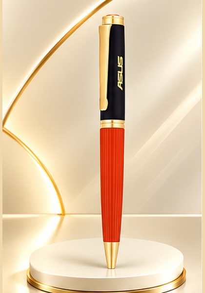 Red & Black Metal Pen with Gold Accents — Red & Black