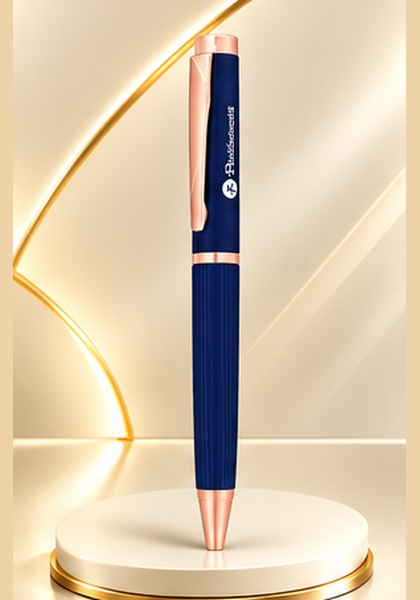 Metal Pen with Rose Gold Accents — Blue